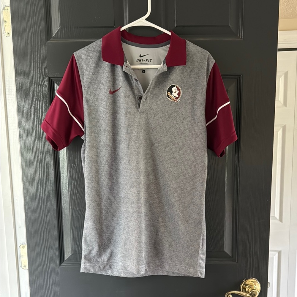 Nike Men’s Dri-Fit Florida State Seminoles Gray Red Polo Performance Shirt Small
